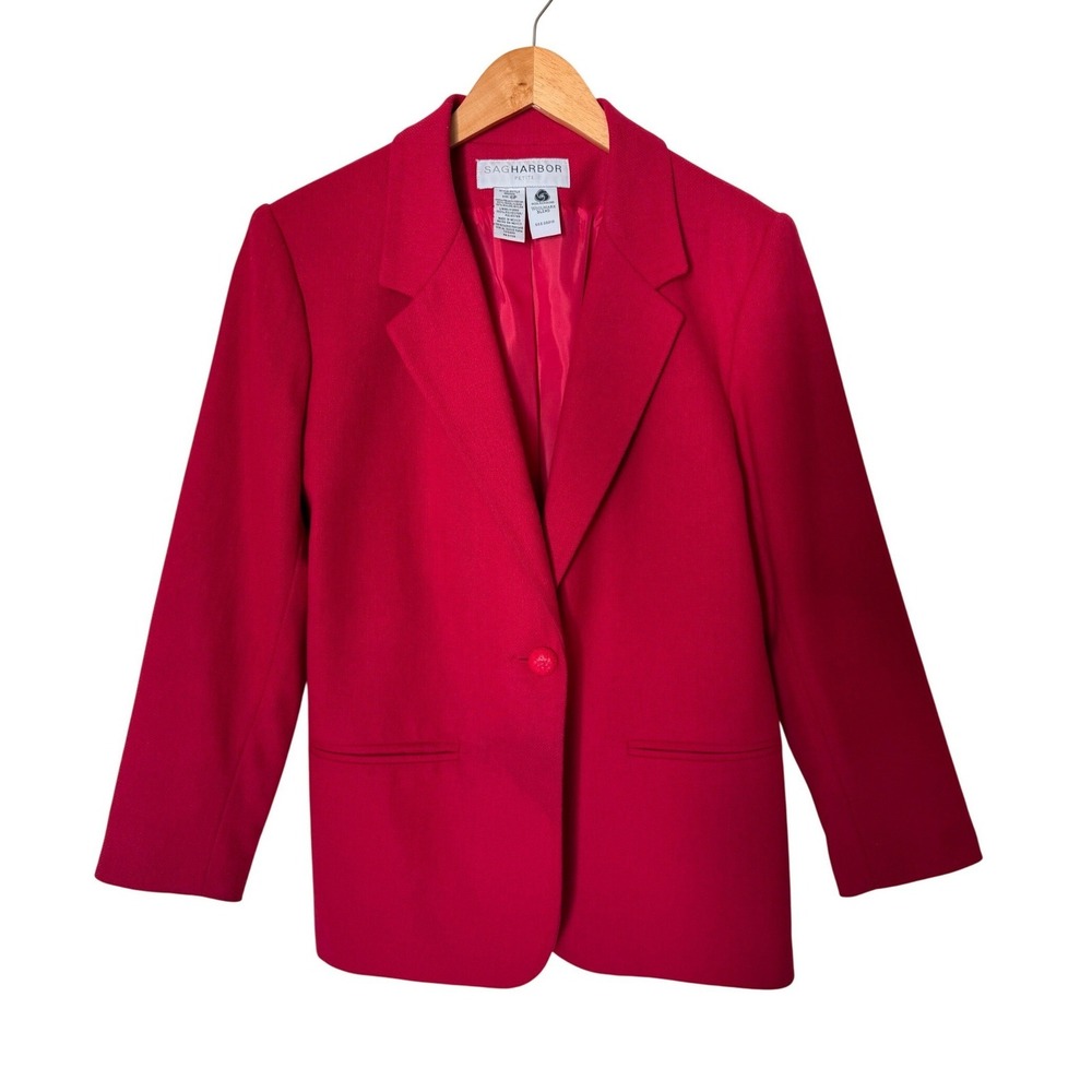 VTG Sag Harbor Red Wool Blend Single Button Blazer Jacket Size 6P Preppy Classic